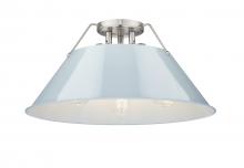  3306-3FM PW-DB - Orwell PW 3 Light Flush Mount in Pewter with Dusky Blue shade